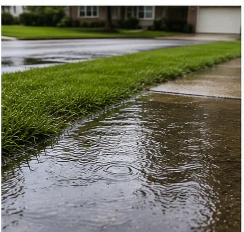 Standing rainwater pooling in a residential yard